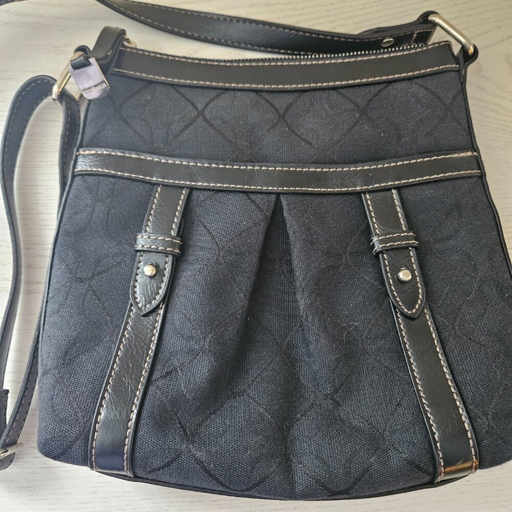 Nine West Womens Black Geometric Adjustable Strap Outer Pockets Crossbody Bag